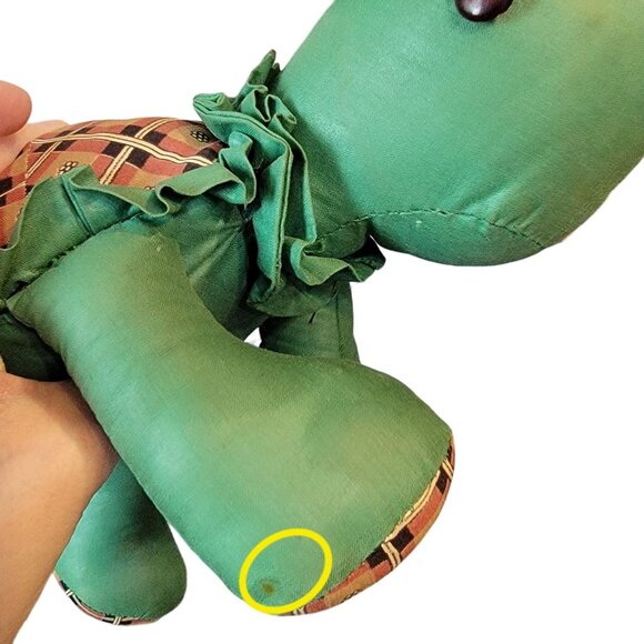 Vintage 80s Handmade Turtle Stuffed Animal Set Plaid Hat Home Decor Child Room - Picture 7 of 14